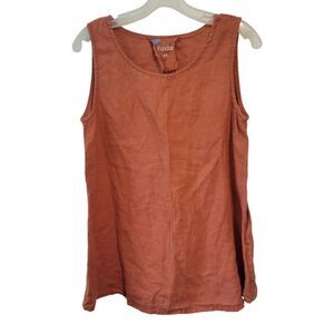 Yuvita Orange 100% Linen Tank Top Size XS Lagenlook